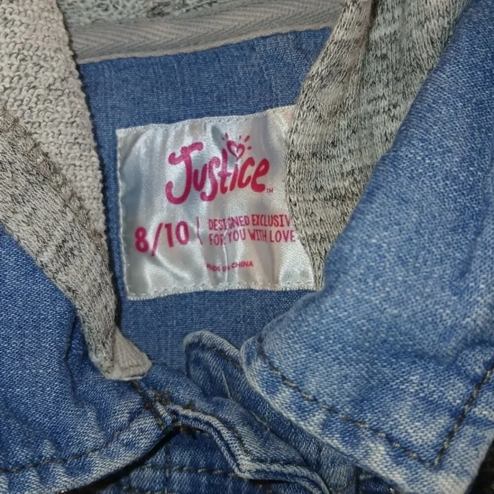 Justice Girls Denim & Thermal Embellished Hooded Jacket - Size 8/10 VERY CUTE!
